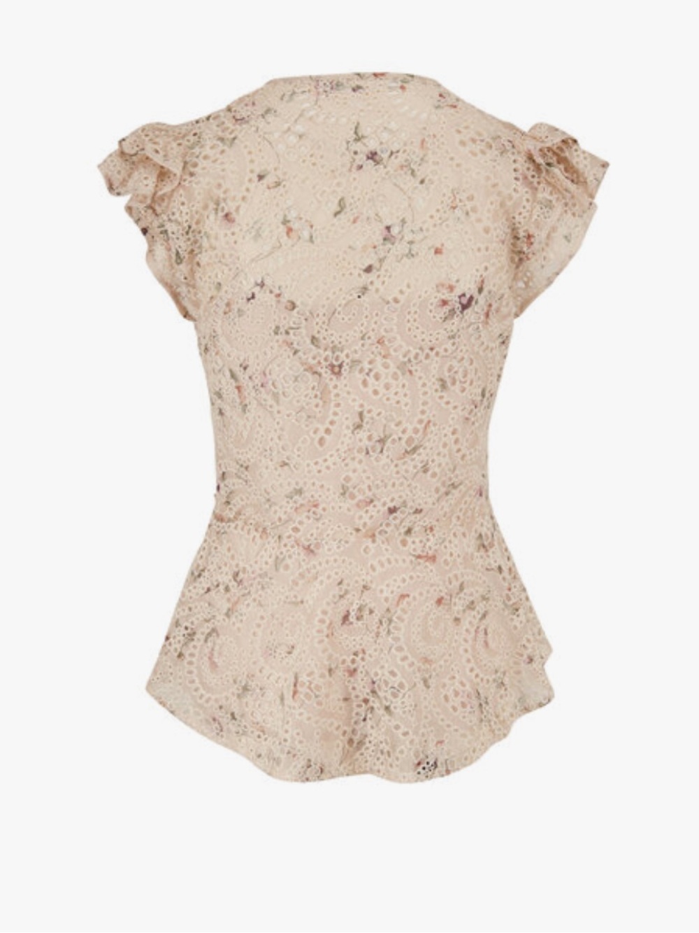 Veronica Beard Mayam Eyelet Ruffle Sleeve V-Neck Top - Cream - 4 - Picture 3 of 14